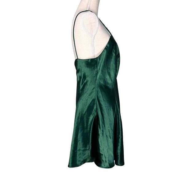 Satin and Beaux Vintage Emerald Green Satin Slip Dress 90s Y2K L - Picture 3 of 6
